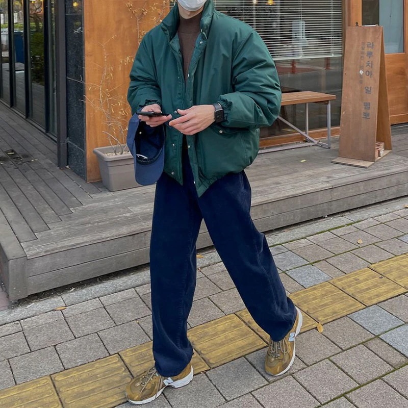 ラペルコットンジャケットメンズ冬の暖かいルーズジャケットパン服の肥厚のトレンドの韓国語バージョン