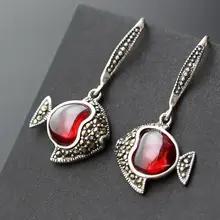 ナフセム-925純銀のイヤリング手作りのガーネット象眼細工のタイ銀の耳のペンダント小さな魚ファッショナブルなジュエリー卸売