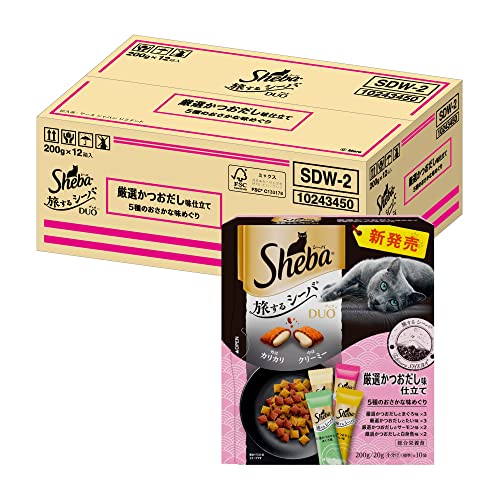シーバ (Sheba) デュオ キャットフード 旅する 厳選かつおだし味仕立て 5種のおさかな味めぐり 成猫用 200g×12個(ケース買い)