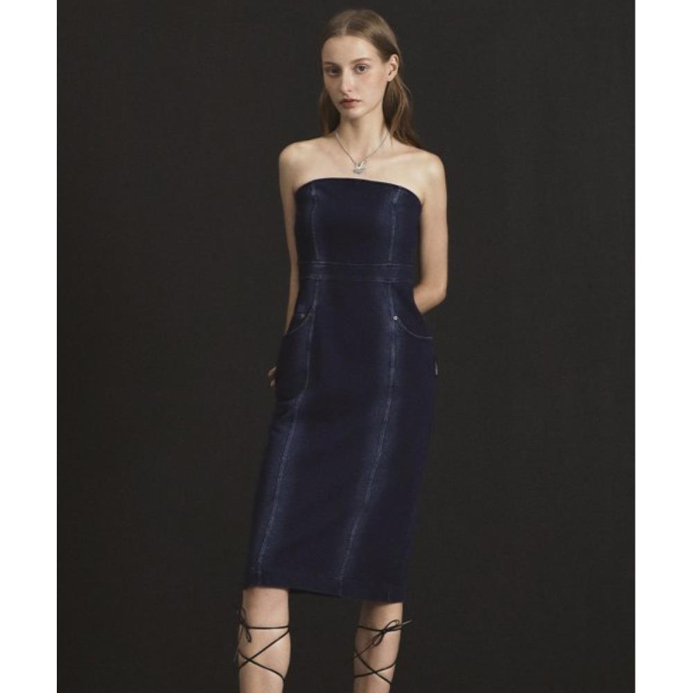 PRENDA DENIM TERRY TUBE DRESS MID BLUE PRTHFWOP01WB1