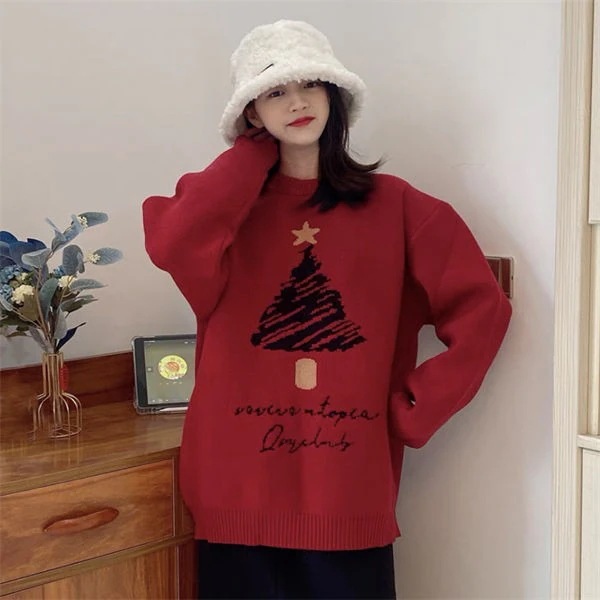 セーター レディース クリスマス ニット クリスマスセーター ニットセーター Xmas クルーネック サンタ服 長袖 トップス ゆったり 秋冬 体型カバー おしゃれ カジュアル 可