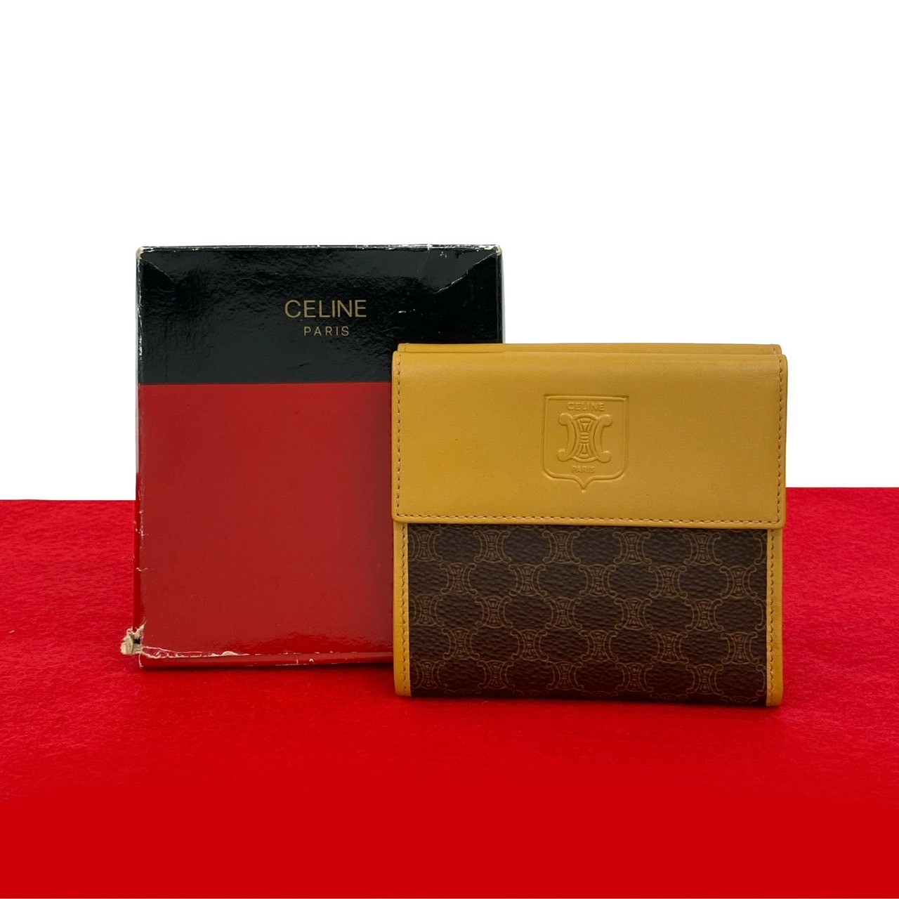 ヴィンテージ マカダム ブラゾン 柄二つ折り財布 レザー PVC ブラウン 33672