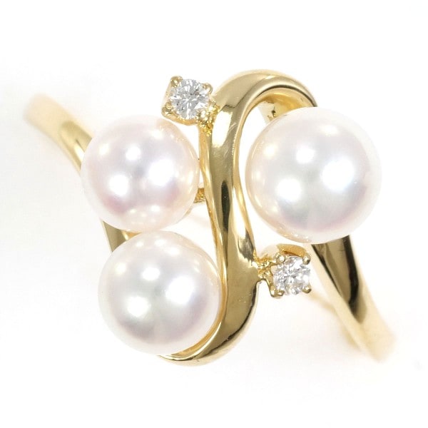 K18 18金 YG リング 9.5号 パール(真珠) 約4.5～5mm ダイヤ ジュエリー 中古