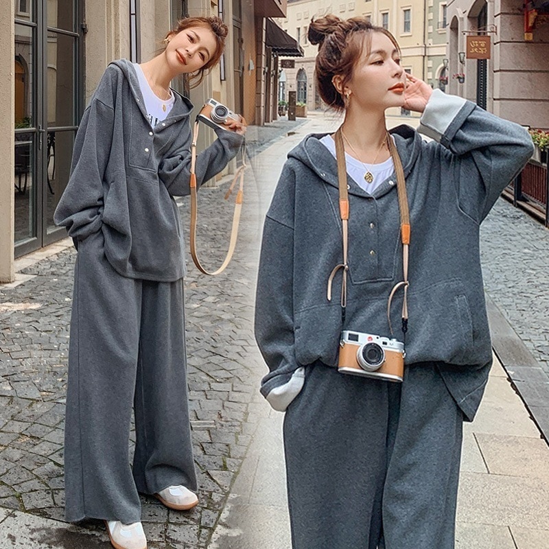 トップス ボトムス スウェット ジャージ 部屋着 ロング丈 レギュラー丈 袖あり 長袖 Vネック ルーズ 裾ワイド 上下セット かわいい きれいめ シンプル カジュアル おしゃれ お洒落 こなれ感