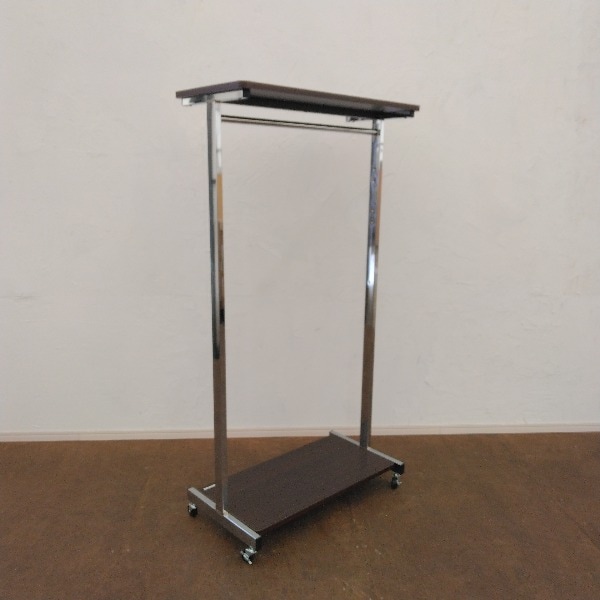 ハンガーラック ブラウン コートハンガー パイプハンガー クローゼットハンガー 洋服掛け スリム 棚付き 可愛い おしゃれ