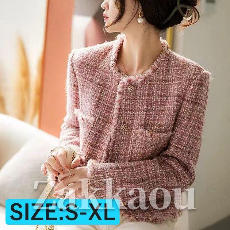 レディース ジャケット ノーカラー アウター ツイード カジュアル おしゃれ シンプル