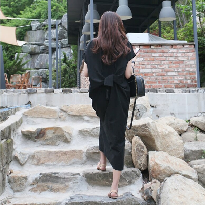 バックツイストワンピース シャツワンピース ワンピース ワンピドレス ひざ下 ミモレ丈 ロング 半袖