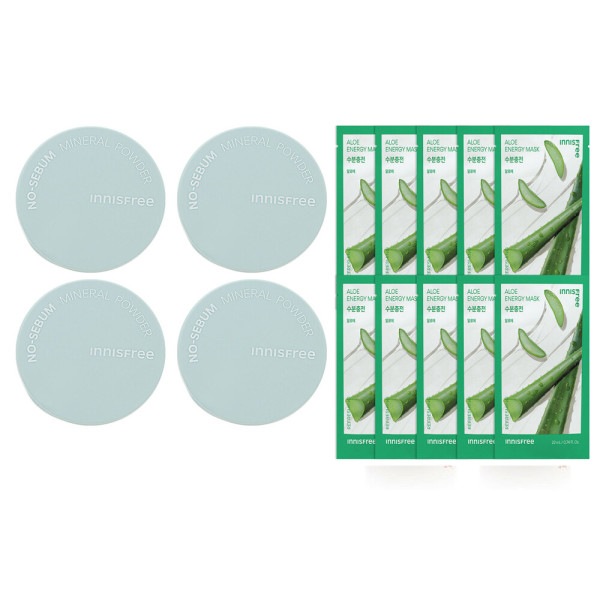 イニスフリー ノーセバム ミネラルパウダー4個+(グリーンティーマスク10枚贈呈)