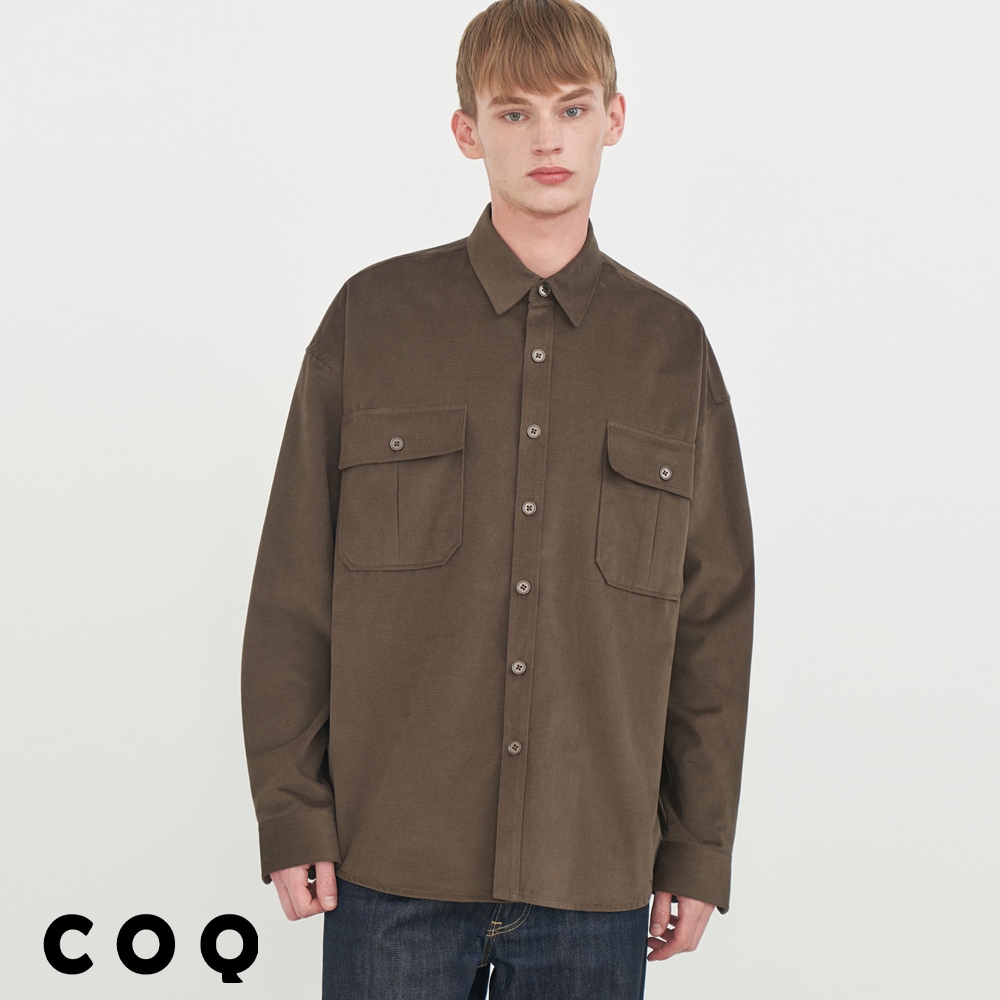 ツーポケットガーメントピーチシャツ_カーキ
