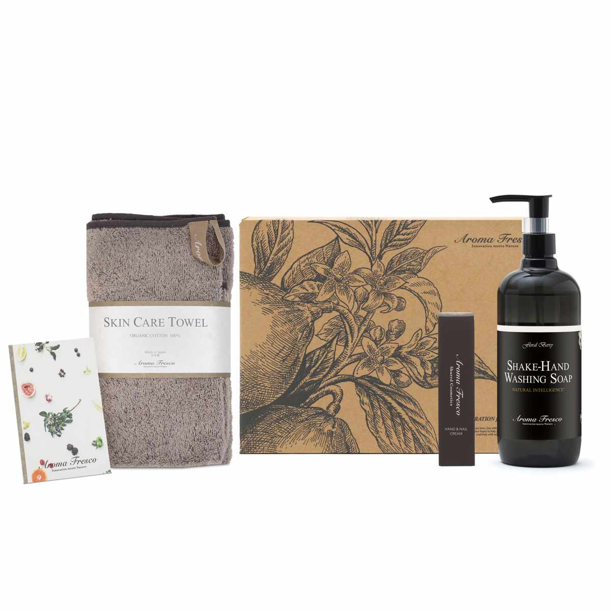 ギフトセット Aroma Fresco アロマフレスコ ハンドケアセット ギフトボックス ソープ タオル クリーム 植物由来 おしゃれ 日本製 ハンドウォッシュ ハンドケア ハンドクリーム