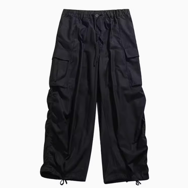 レディース パンツ ボトムス カーゴパンツ フルレングス ワイド ストリート ポケット ポリエステル カジュアル かっこいい こなれ感 ラフ メンズライク ボーイッシュ ルーズ 無地 秋 男女兼用
