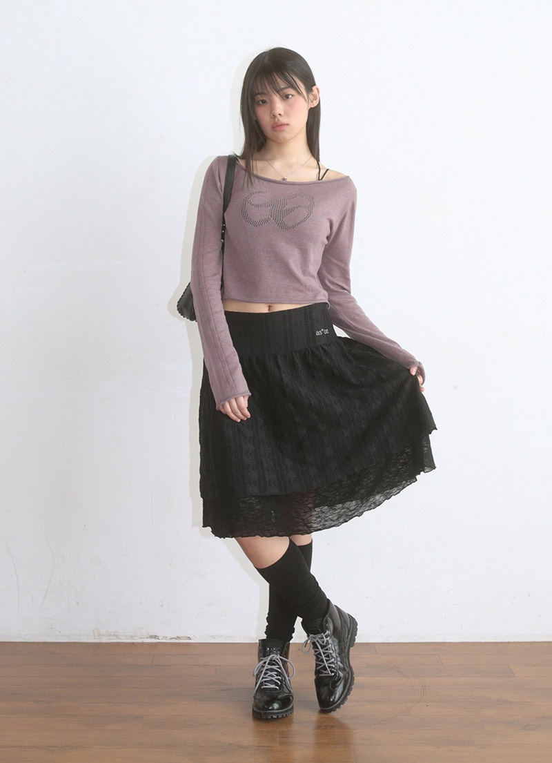 【AS"ON】 LACY CHECK SKIRT / BLACK 正規品