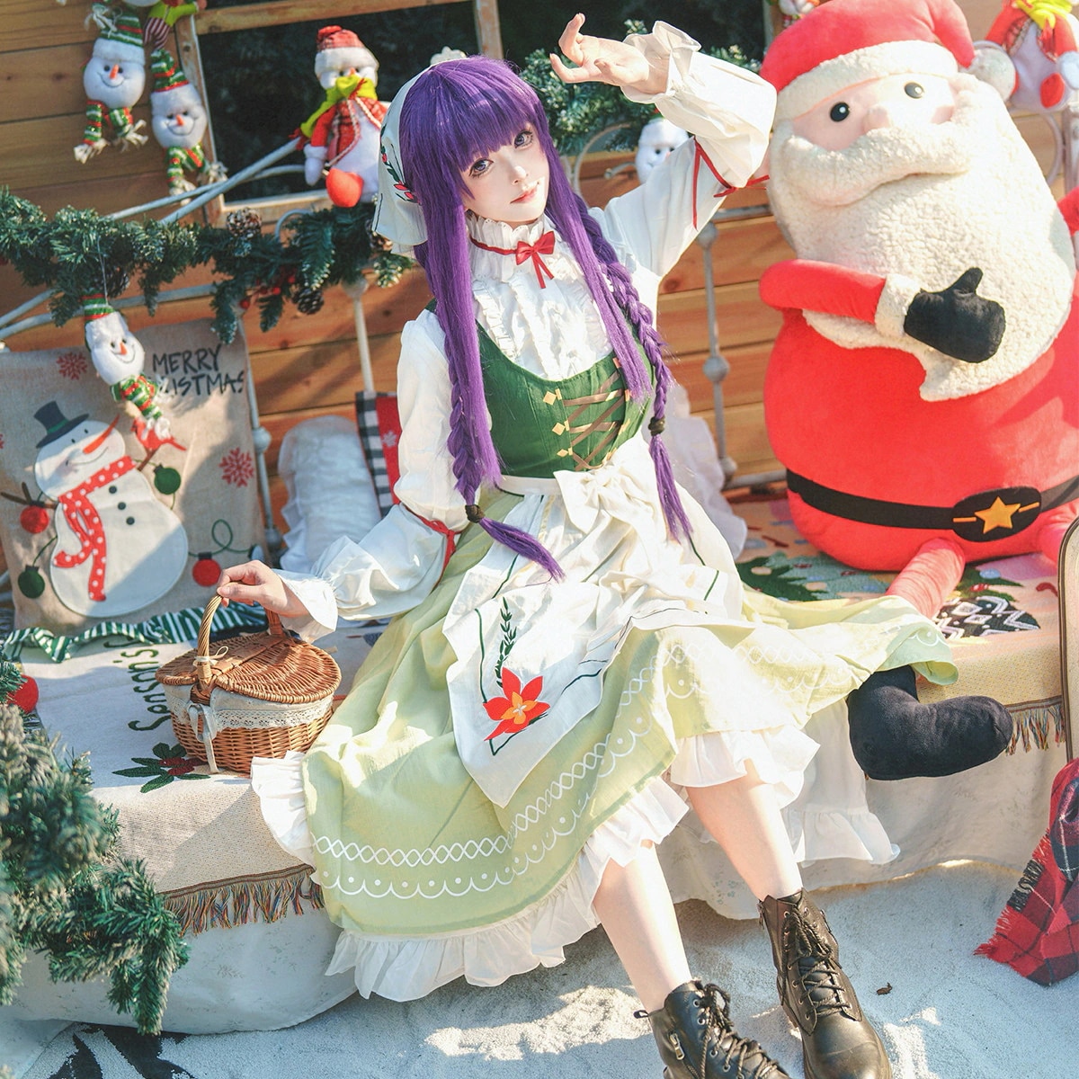 [2026 新作]HOLOUNCOSER 葬送のフリーレン フェルン コスプレ 衣装 KFCコラボ 春祭り 春限定 グリーンアクセント カジュアル C服 フルセット 仮装 ハロウィン アニメ