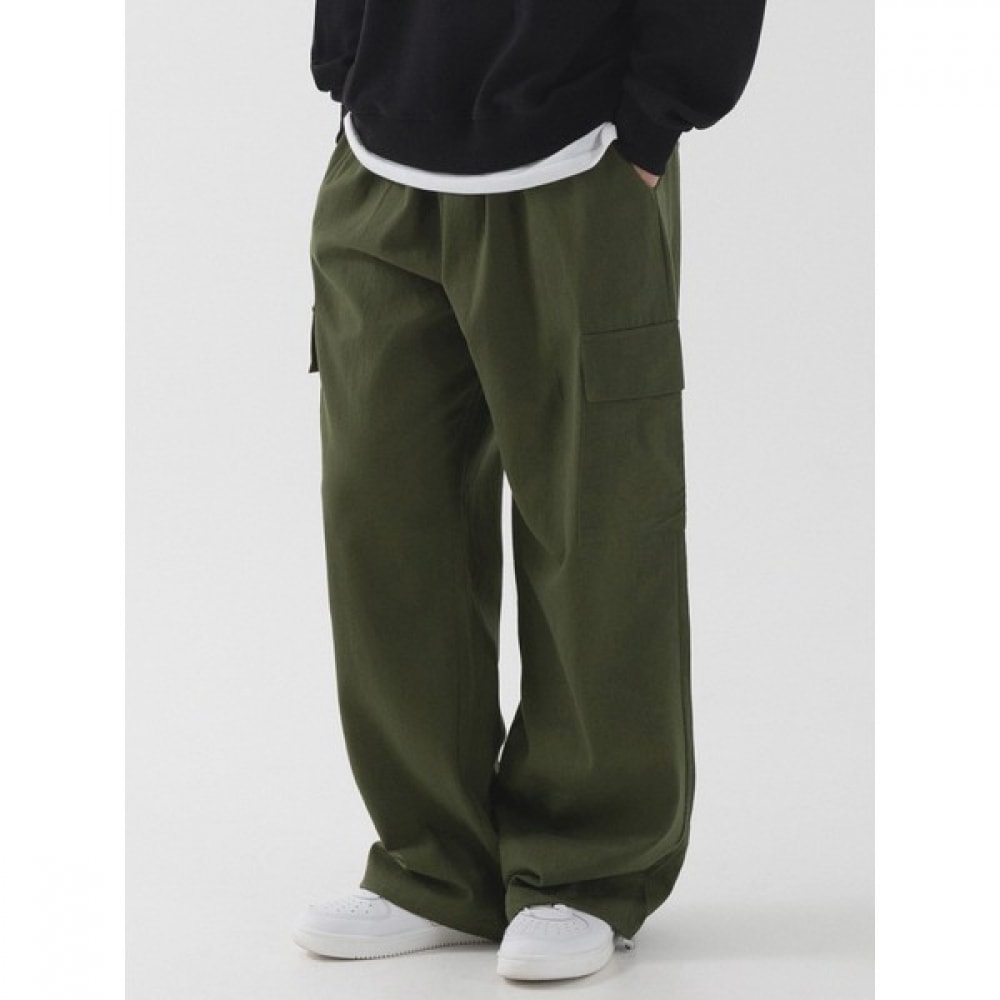 (Pianer) ストリングワイドコットンカーゴパンツ (カーキ)