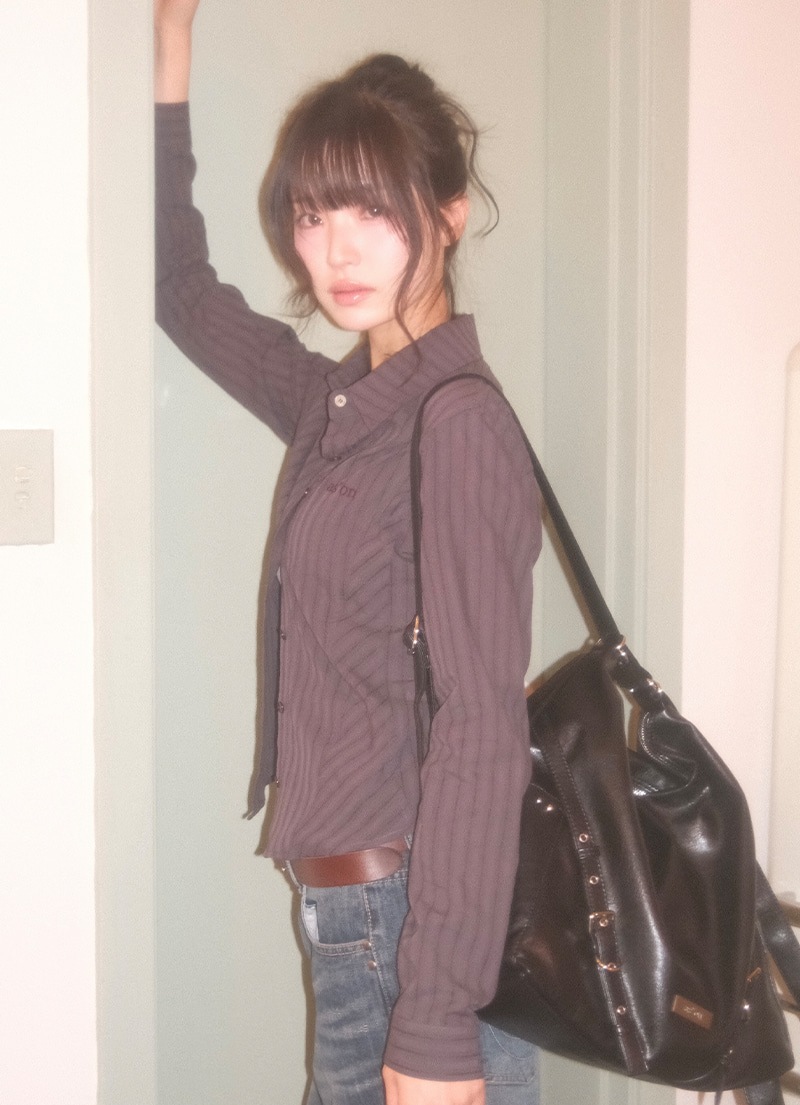 【AS"ON】 NIKO CORSET SHIRT / DARK-PURPLE 正規品