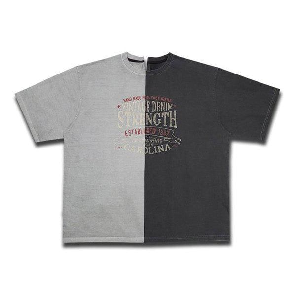 男女共用 ヴィンテージ ピグメント ラウンド 半袖 Tシャツ OF-TSH-Q009-グレー