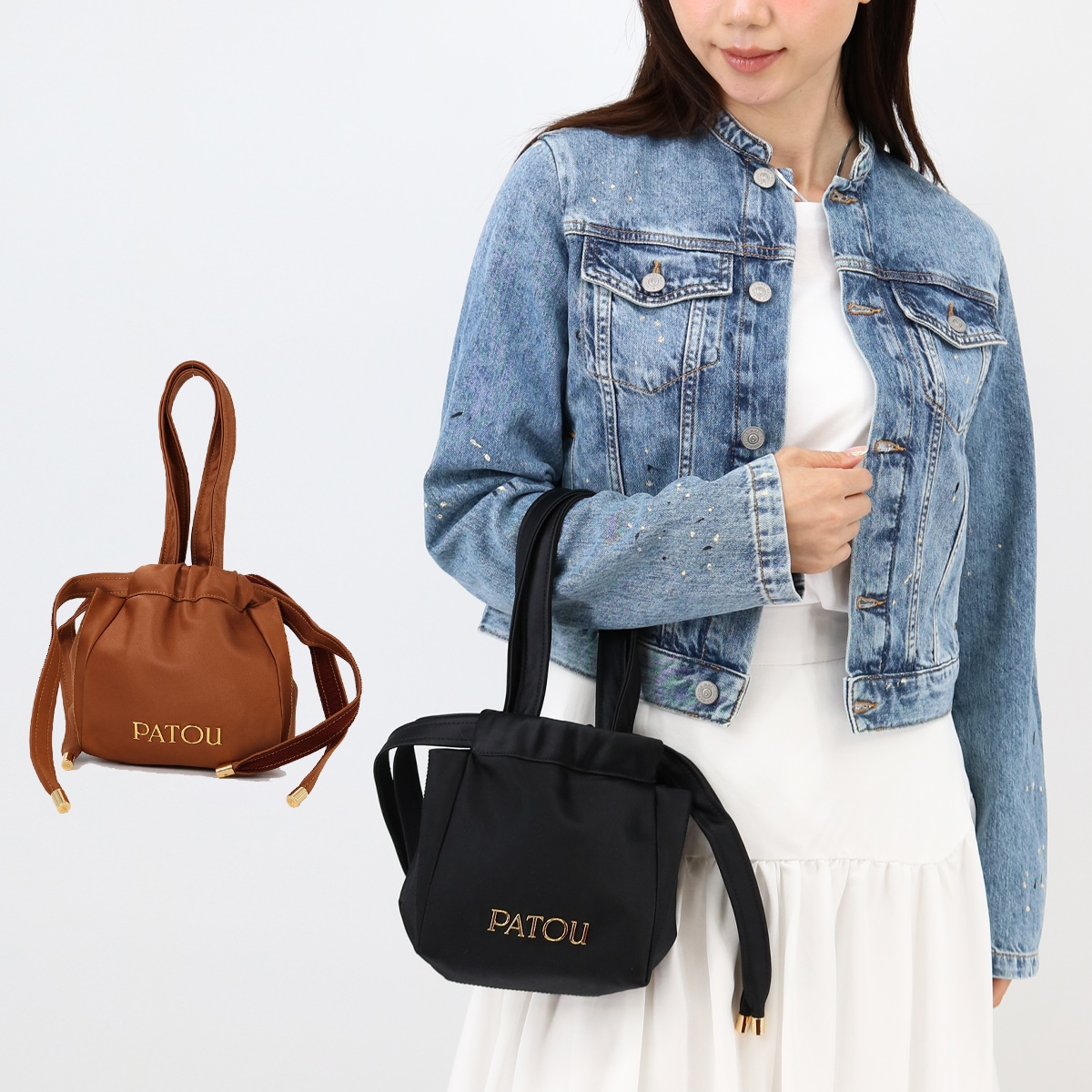 AC0740171 リサイクルサテン イブニングポーチ ミニバッグ ドローストリング Recycled Satin Evening Pouch ハンドバッグ ロゴ 鞄 巾着 ブラン