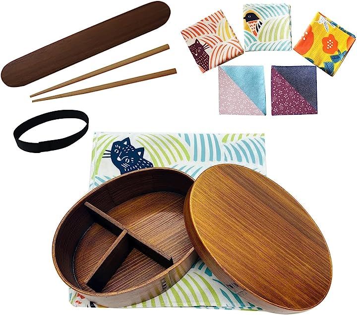 曲げわっぱ 弁当箱 700ml 天然杉 茶色 選べる風呂敷 フルセット ねこととり みどり( 茶色フルセット　ねねこととり（みどり）)
