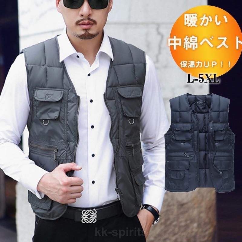 2025年最新設計 短納期 中綿ベスト メンズ ベスト フィッシングベスト アウター キルティング Vネック 軽量 無地 機能的 暖かい 多ポケット 防寒 着痩 秋冬 おしゃれ中綿ベスト メンズ ベス