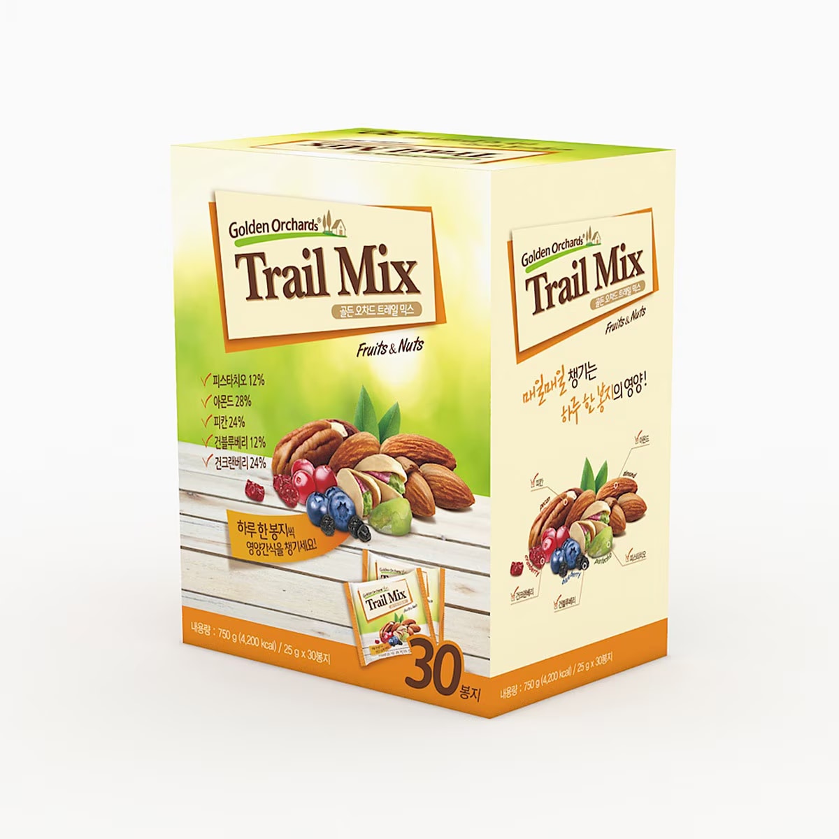[韓国人気] Golden Orchards トレイルミックス 25g x 30個 ピスタチオ アーモンド ピーカン ブルーベリー クランベリー 個別包装 おつまみ 5種類のナッツミックス 韓国食品