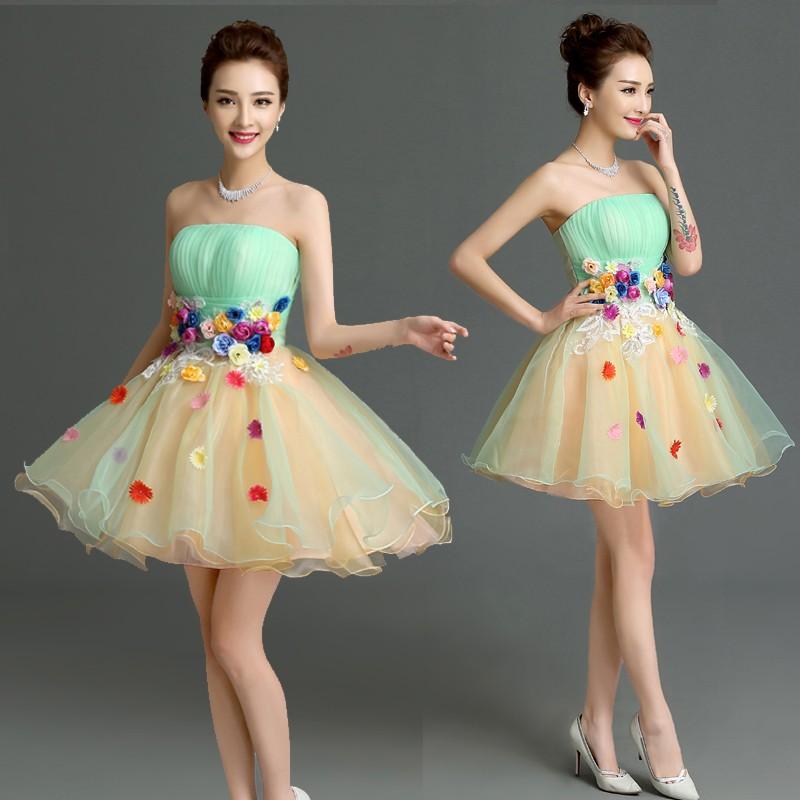 豪華カラードレスウェディングドレス花嫁ミニドレス高級ドレス可愛い花ウエディングドレス極めて豪華可愛い姫系-443