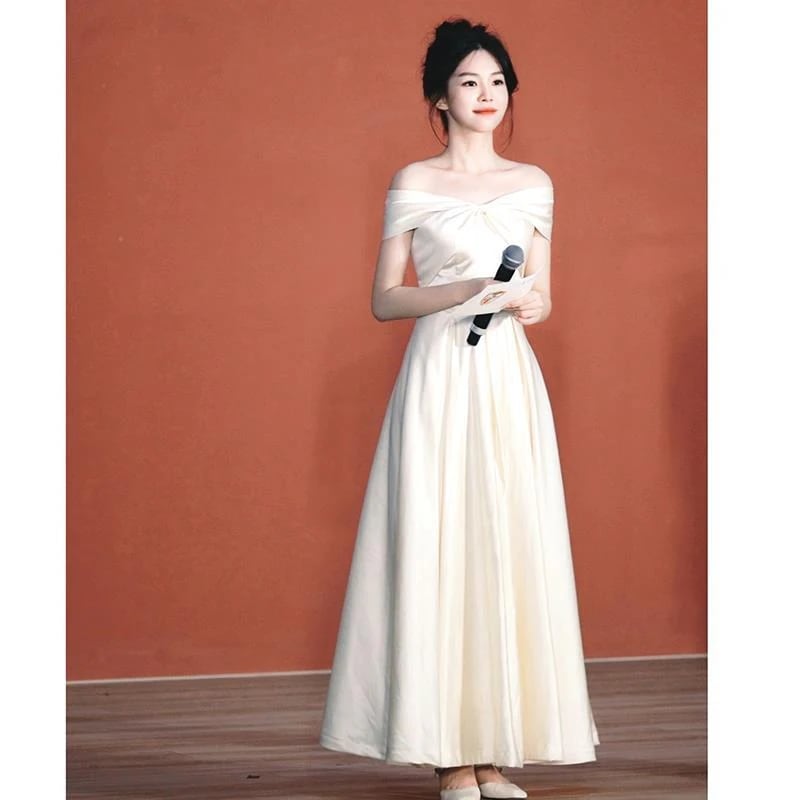 イブニングドレス ワンショルダー ニッチ フランス 婚約 ドレス リトル・ホワイト・ドレス 夏