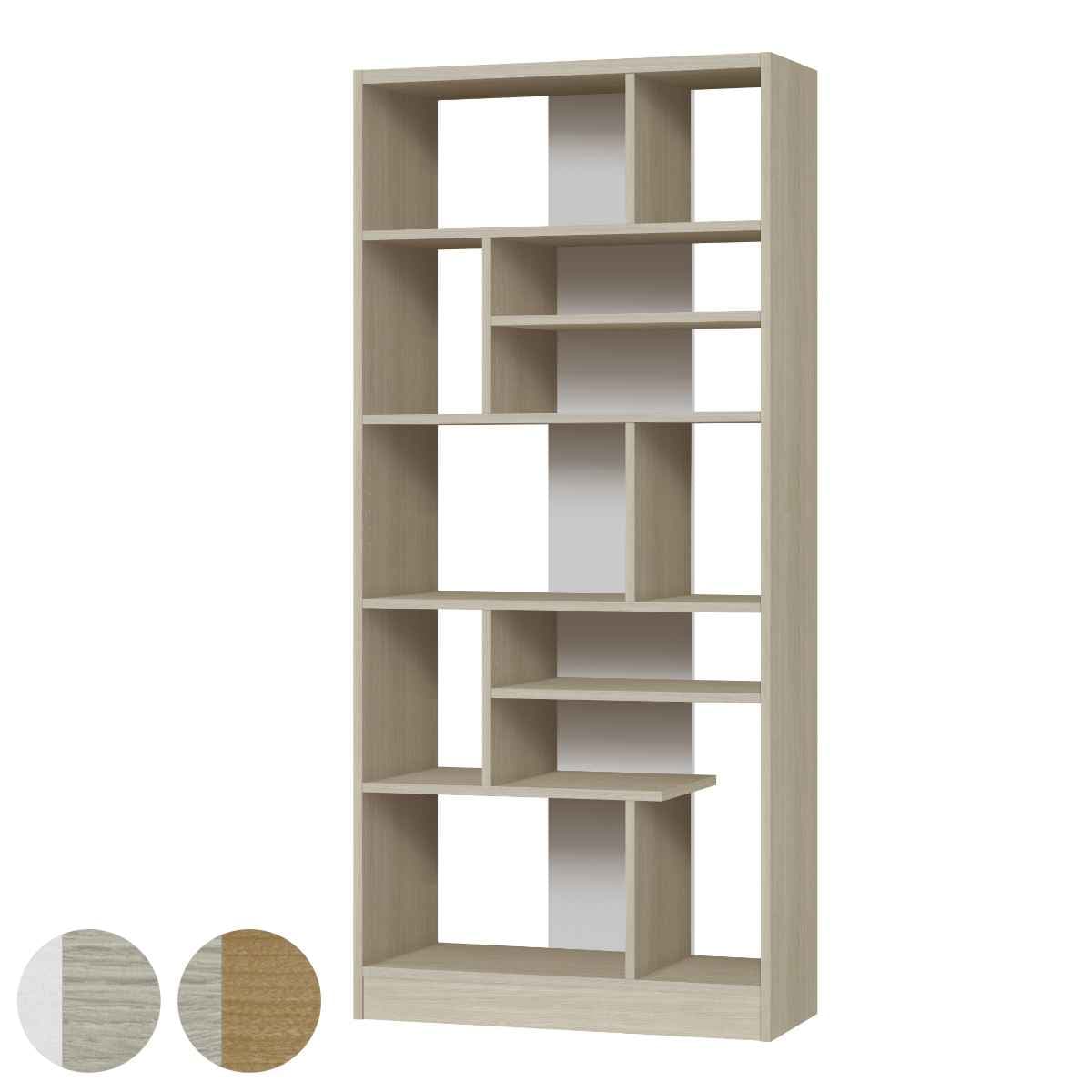 オープンシェルフ ハイタイプ 北欧モダン アシンメトリーデザイン 幅80cm 本棚 ラック 棚 シェルフ 収納 家具 A4対応 日本製 飾り棚 可動棚 ツートンカラー A4サイズ グレーオーク