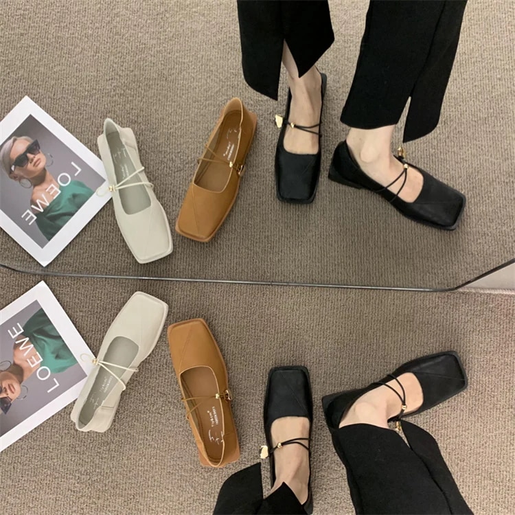 INSスタイル メリージェーンズ レトロ パンプス スクエアトゥ シューズ フラットシューズ 気質 カジュアル 怠惰な風 上品映え 4,992円