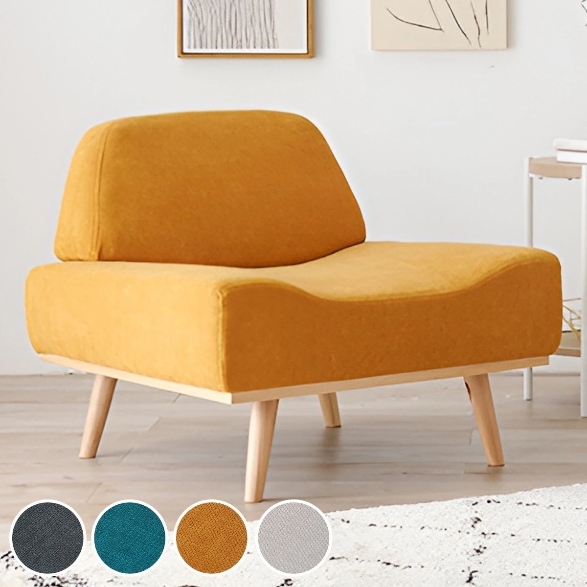 ソファ 一人用 幅75cm アームレス 天然木フレーム 1人掛けソファ ソファー ロータイプ 低め 座面高約36cm 北欧風 おしゃれ モダン 肘なし ファブリック