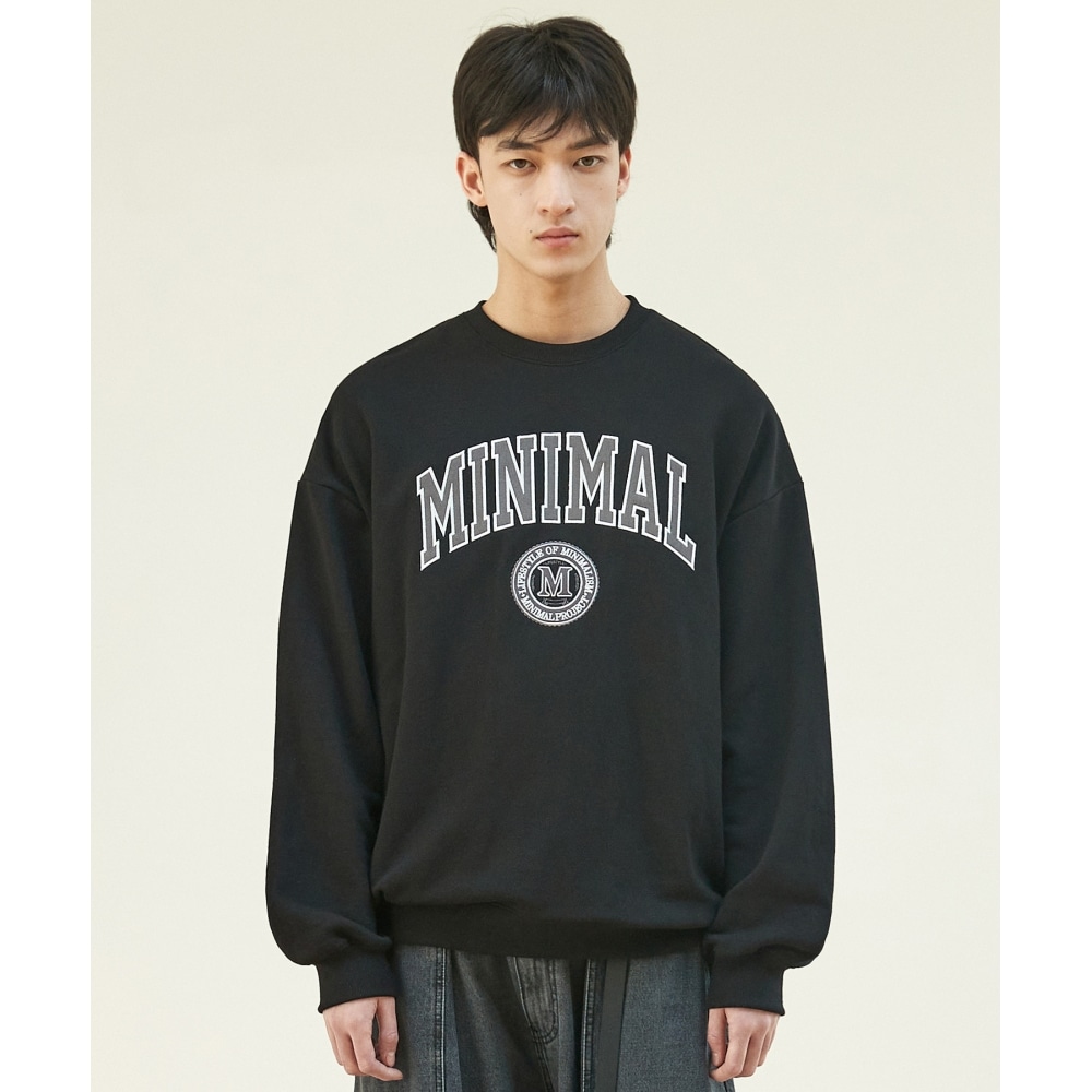 MINIMALPROJECTユニバーシティアーチ刺繍ロゴオーバーフィットマンツーマンMMT129 [BLACK]