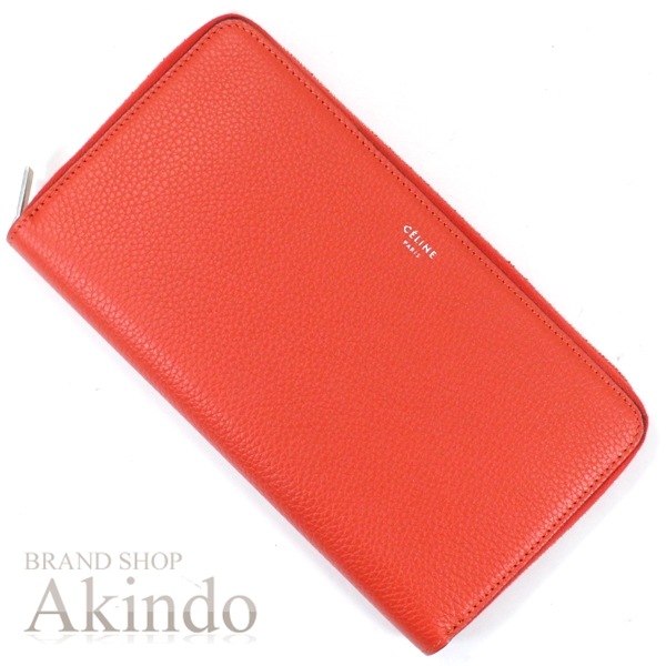 【未使用】セリーヌ 長財布 ラウンドファスナー ジップドウォレット グレインドカーフスキン レザー グ朱色x黒ブラック CELINE レディース 105003AFE 便利 ブランド 定番 人気