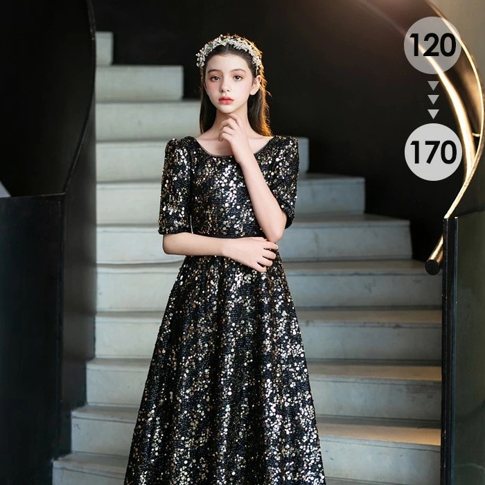 【毎日厳選 】 ピアノ発表会 ドレス 子供 女の子 発表会ドレス 五分袖 ロングドレス ロング 子ども ワンピース 黒 お祝い日 演奏会 音楽会 フォーマル 誕生日 撮影 パーティー ジュニア キッズ