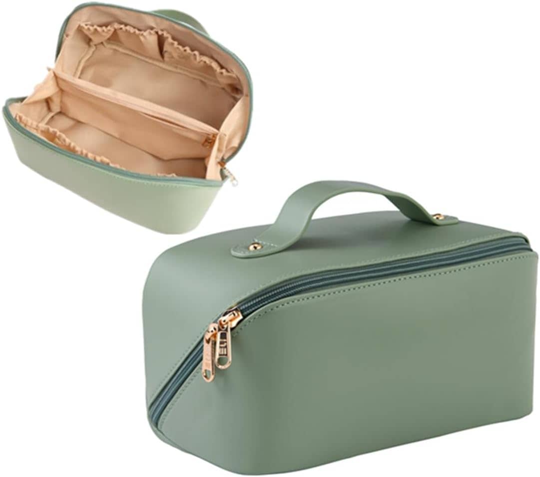 化粧品・化粧道具収納ポーチ 大容量 多機能 持ち運び トラベル用 グリーン