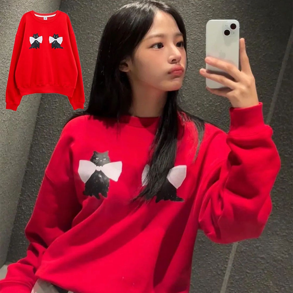 [NEWJEANS MINJI/ REDVELVET SEULGI /CHOI YENA /G-IDLE YUQI 着用!] RIBBON CATS SWEATSHIRTS (2COLORS) 11,227円