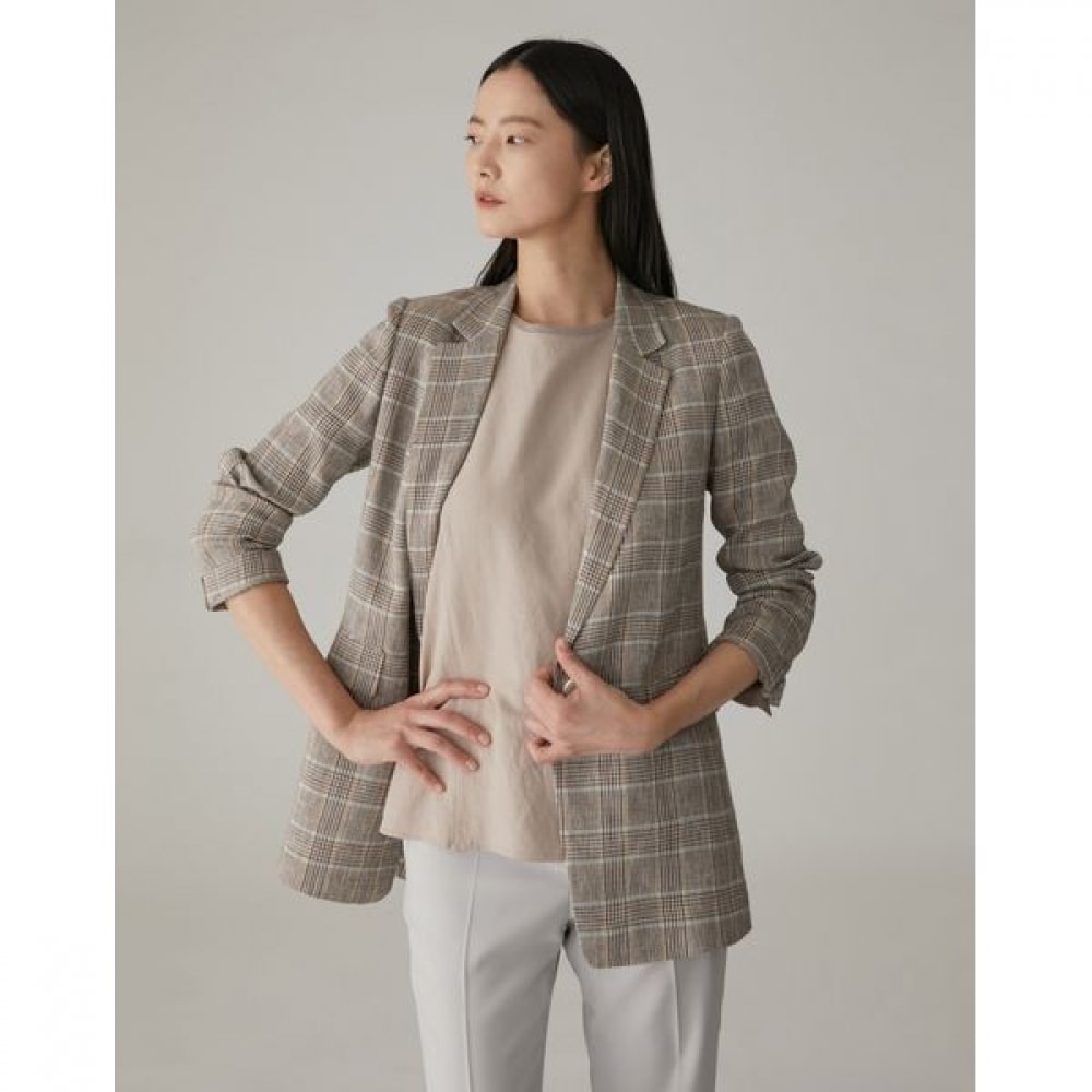 [オリビアローレン] セミボクシーチェックジャケット_VOCFUXM3251