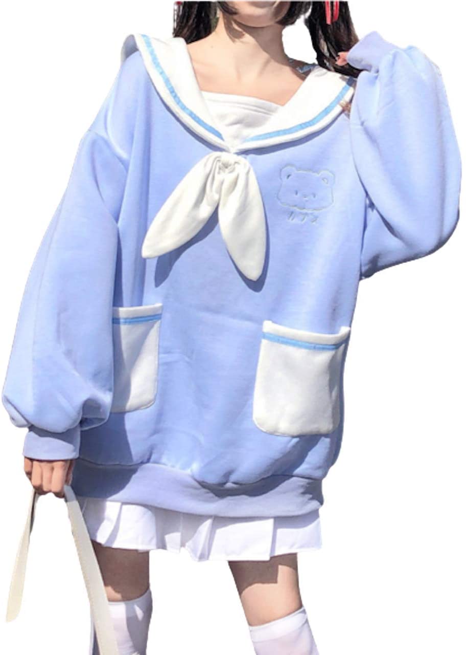 LadyLazyセーラー風トレーナー襟くまさん ぶかぶか長袖トップスおおきいサイズ 部屋着ルームウェ