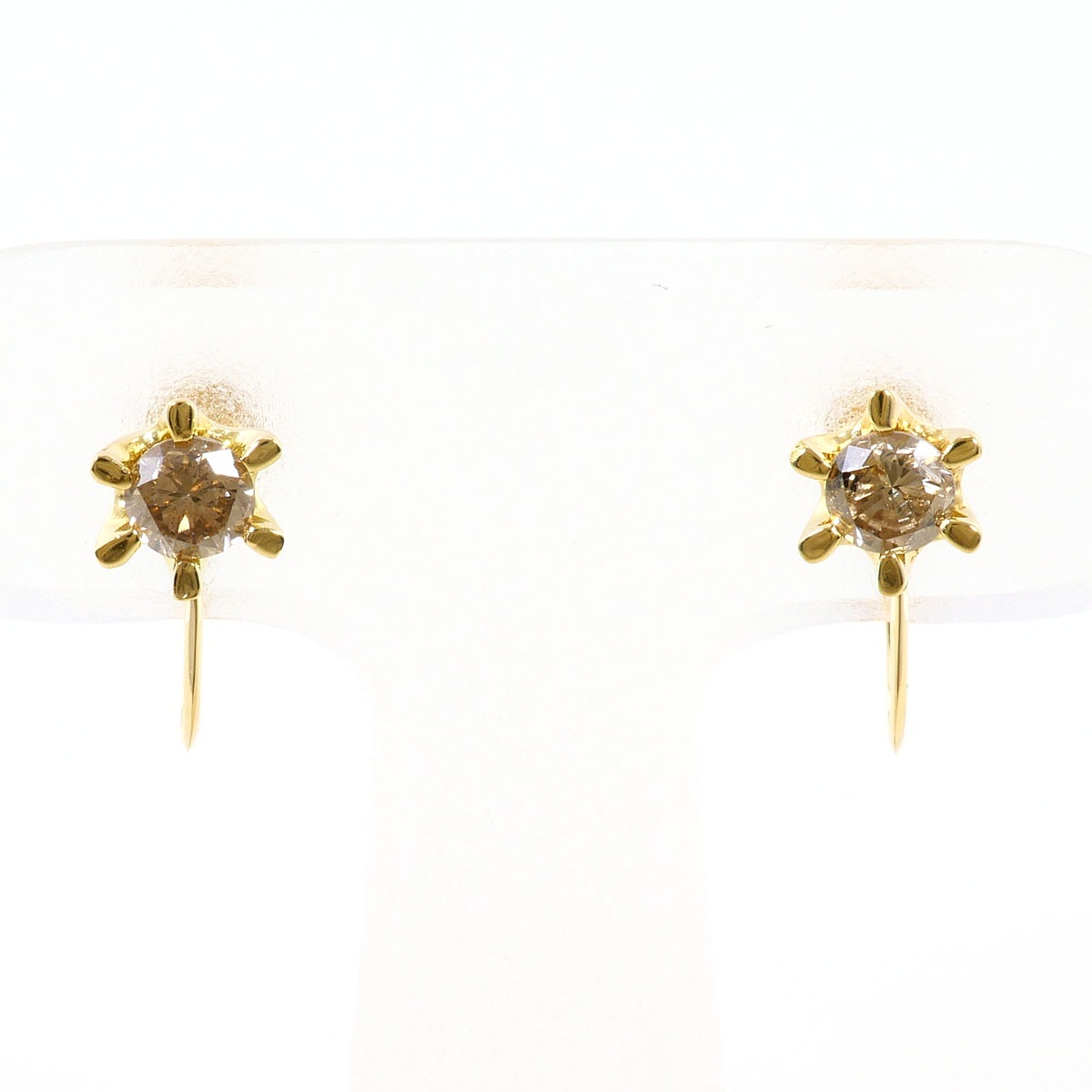 K18 18金 YG イエローゴールド イヤリング ブラウンダイヤモンド 0.25ct 総重量約1.9g ジュエリー 中古