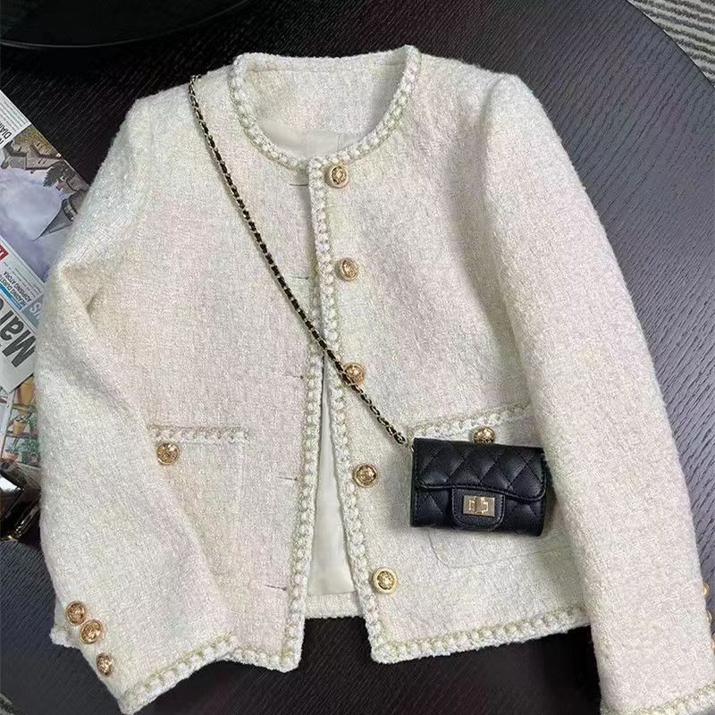 2023秋冬新作韓国風オフホワイトフレンチショートツイードジャケット女性用 5,079円