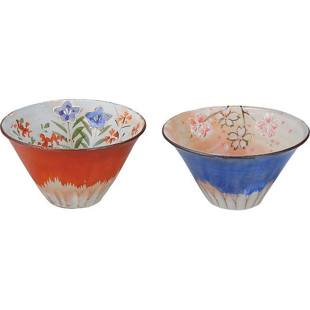 清水焼 青赤富士 ペア小鉢