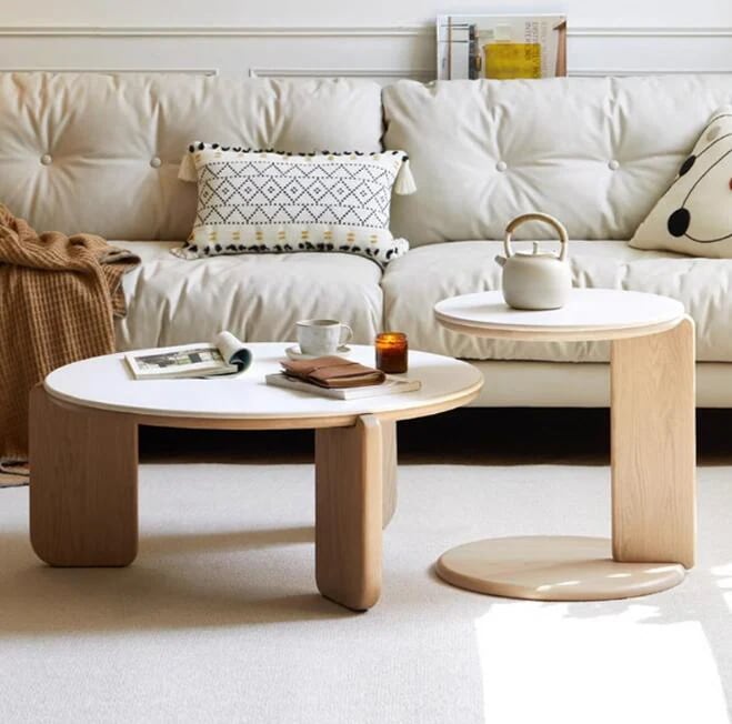 日式円形テーブル コーヒーテーブル　組み合わせモダンでシンプルな丸いお茶テーブル小さな家庭のリビングルーム　岩板テーブル