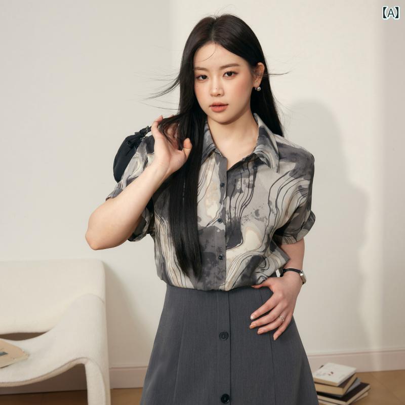 レディース 婦人 きめサイズ ぽっちゃり シャツ ブラウス プリント レトロ 夏 スタイリッシュ