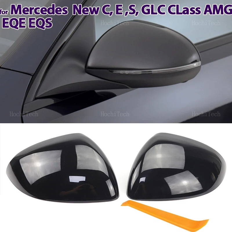 カーボンファイバースタイル ブラック ドアミラーカバー メルセデス C E S GLCクラス W206 X206 S206 X254 W214 W223 EQE EQS AMG 対応 輸入品