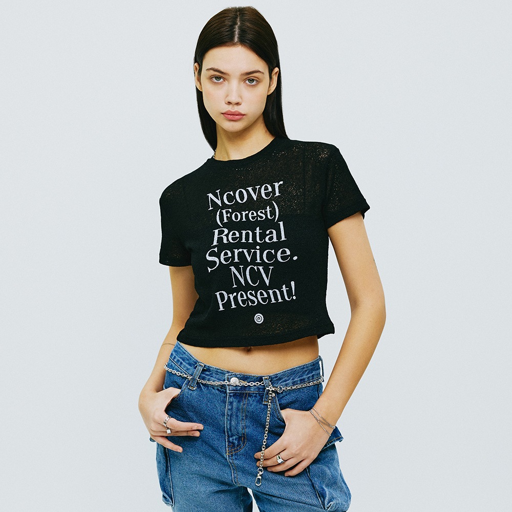 RENTAL FOREST TYPO CROP KNIT-BLACK