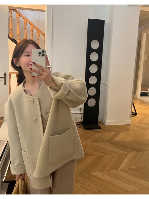 WXLSTUDIO インテリジェントワードローブ マルチバージョン ラクダ毛/ウサギ毛/シルクウールコート レディース ウールケープジャケット