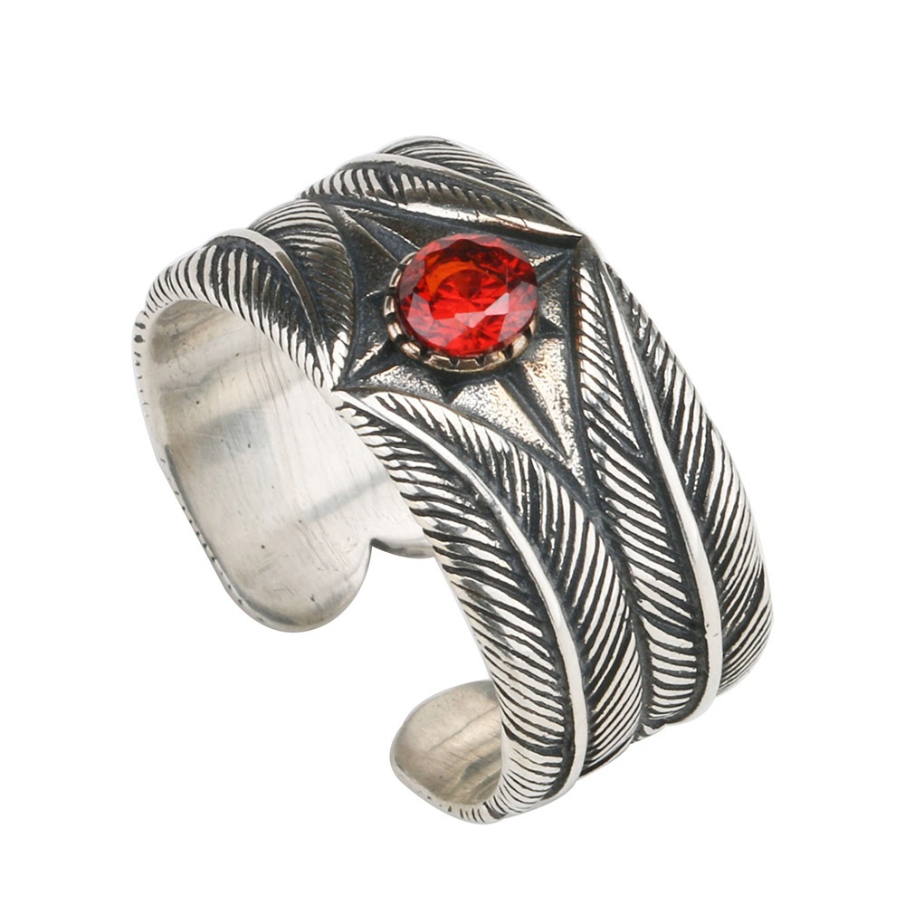 925 レッドCZフェザーモチーフリング [rs166]