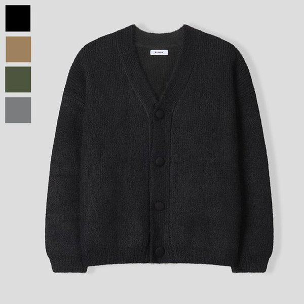 男性バルキーブラシVネック長袖カーディガン RM-CA-Q001-ブラック