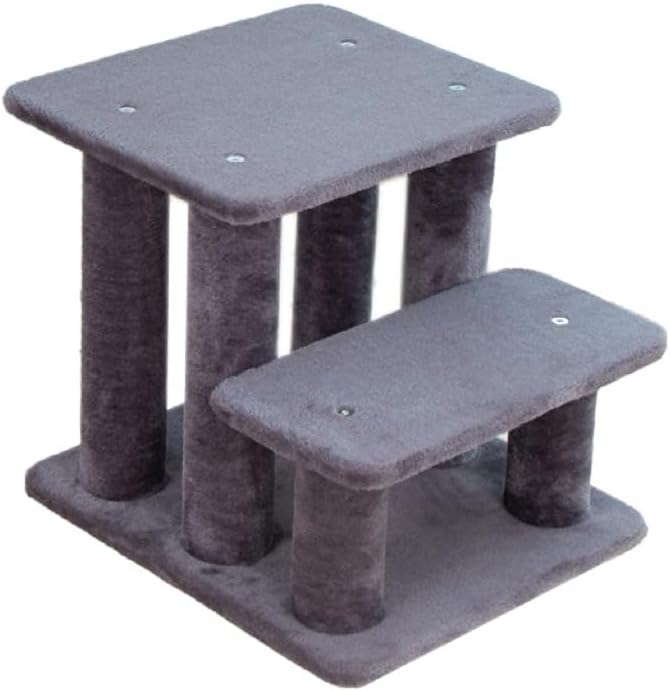 2段式ペット用階段 滑り止め付き 低段差で登りやすく清掃しやすい グレー Sサイズ