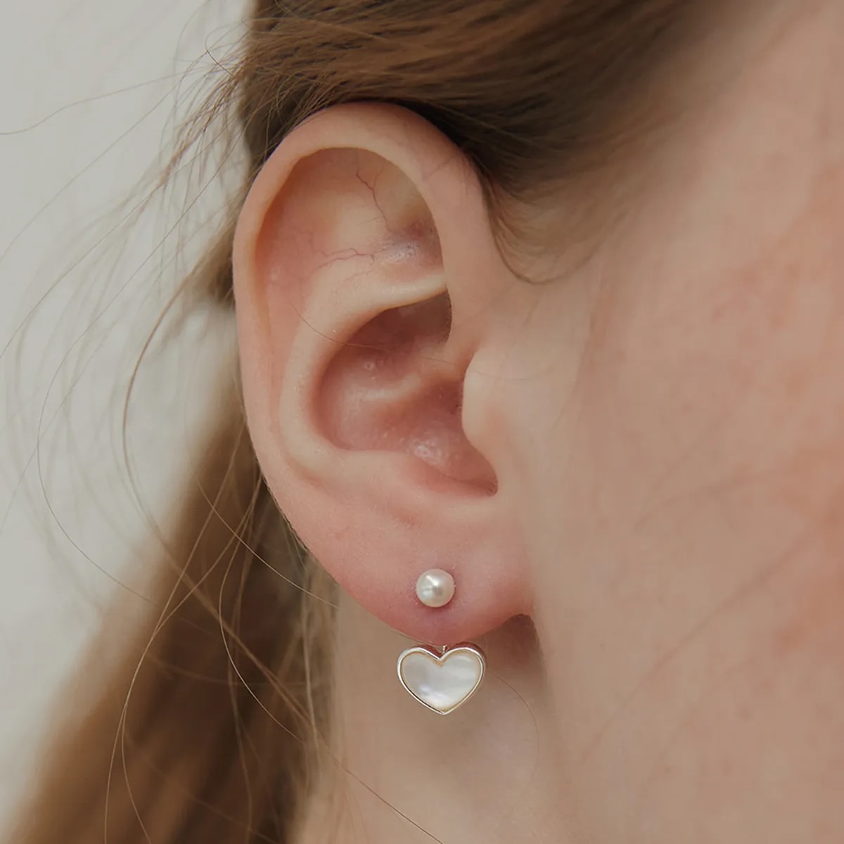 (シルバー925) オーロラ ハート パール イヤージャケット イヤリング／ピアス／Aurora