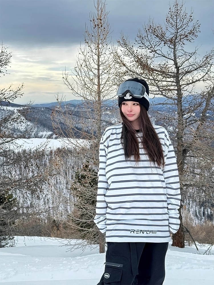 スノーボードウェア 2024 2025 単品 レディース メンズ トップス スウェット パーカー 黒白 ストライプ ゆったり スノボー スキーウェア スノボウェア 韓国風 防水 防寒 防雪 保温 防風