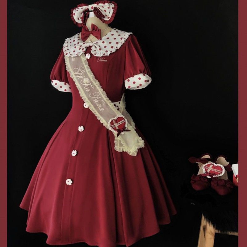 ロリータスカート ロリータウエストフィットスイート半袖水玉スリムオプサマーワンピース 5,091円